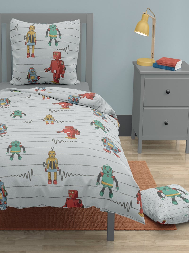 Parure de couette 2 pieces enfant coton 57 fils gris clair 140x200 cm - VINTAGE TOY Gris clair - Kiabi