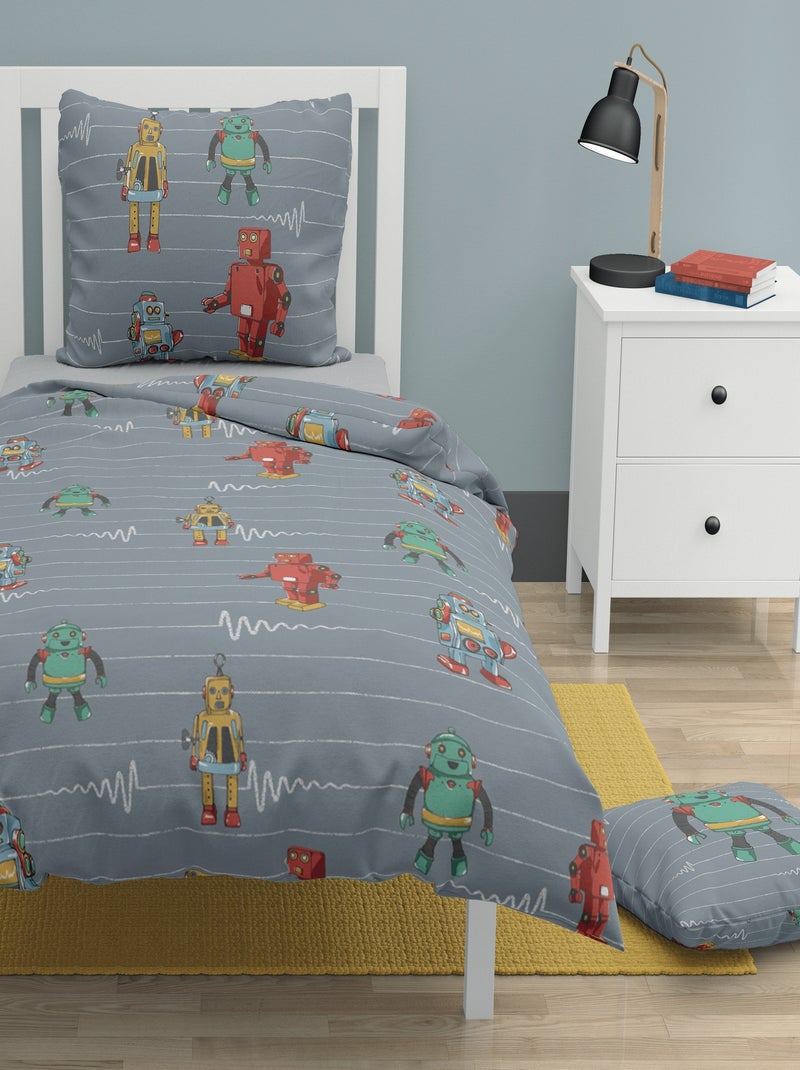 Parure de couette 2 pieces enfant coton 57 fils gris foncé 140x200 cm - VINTAGE TOY Gris foncé - Kiabi
