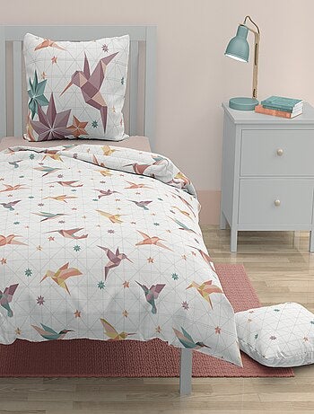 Parure de couette 2 pieces enfant coton 57 fils rose 140x200 cm - PARADISE