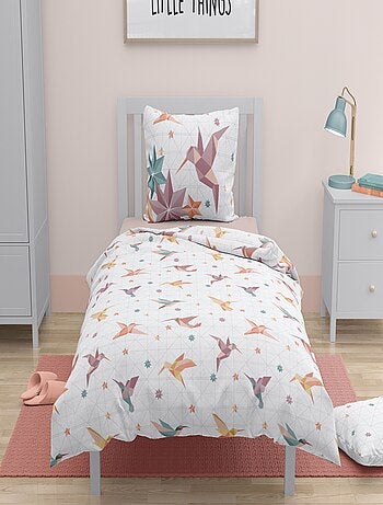 Parure de couette 2 pieces enfant coton 57 fils rose 140x200 cm - PARADISE