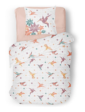Parure de couette 2 pieces enfant coton 57 fils rose 140x200 cm - PARADISE