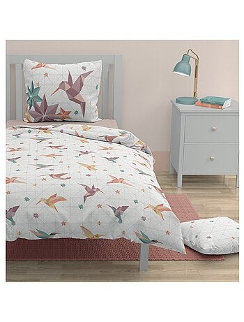 Parure de couette 2 pieces enfant coton 57 fils rose 140x200 cm - PARADISE