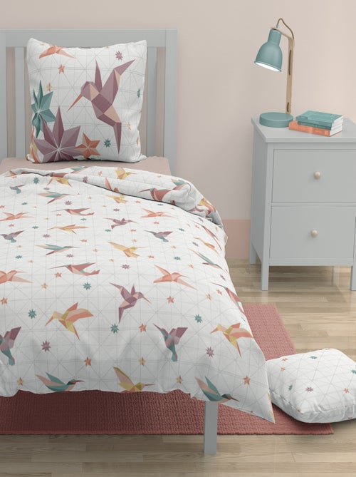 Parure de couette 2 pieces enfant coton 57 fils rose 140x200 cm - PARADISE - Kiabi