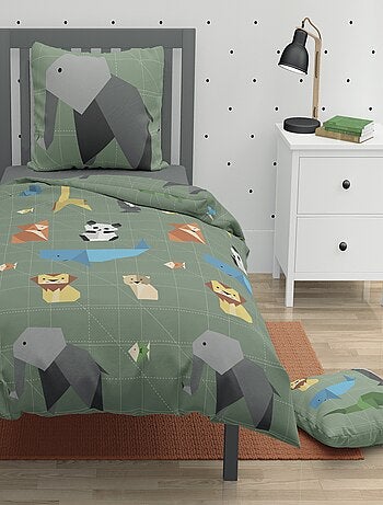 Parure de couette 2 pieces enfant coton 57 fils vert 140x200 cm - ORIGATOON