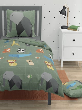 Parure de couette 2 pieces enfant coton 57 fils vert 140x200 cm - ORIGATOON
