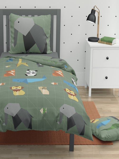 Parure de couette 2 pieces enfant coton 57 fils vert 140x200 cm - ORIGATOON - Kiabi