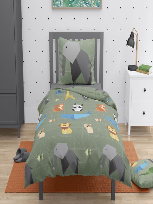 Parure de couette 2 pieces enfant coton 57 fils vert 140x200 cm - ORIGATOON - Kiabi