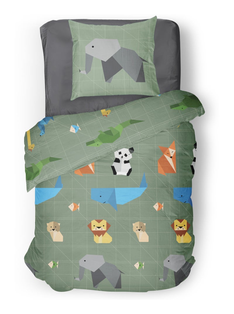 Parure de couette 2 pieces enfant coton 57 fils vert 140x200 cm - ORIGATOON Vert - Kiabi