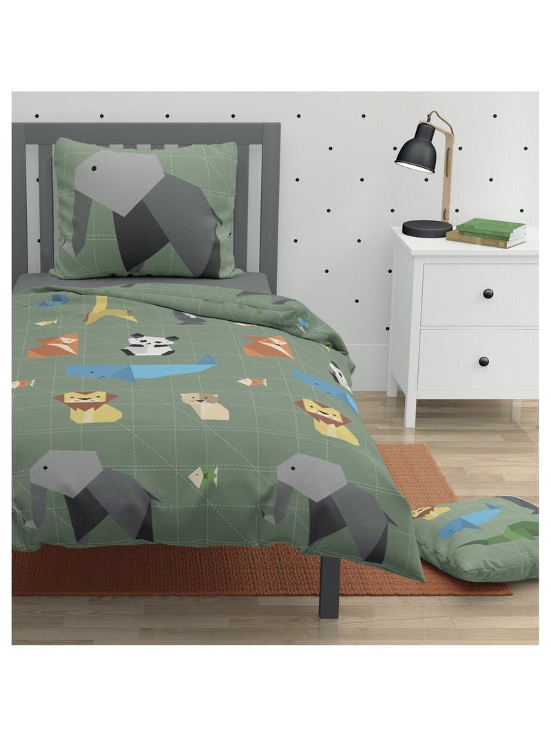 Parure de couette 2 pieces enfant coton 57 fils vert 140x200 cm - ORIGATOON Vert - Kiabi