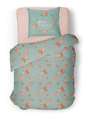 Parure de couette 2 pieces enfant coton 57 fils vert 140x200 cm - PEACHY