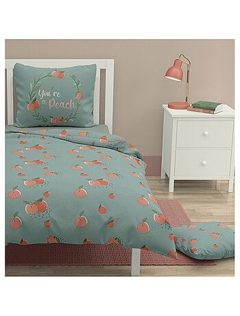 Parure de couette 2 pieces enfant coton 57 fils vert 140x200 cm - PEACHY