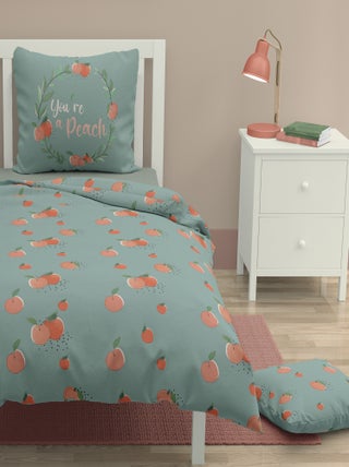 Parure de couette 2 pieces enfant coton 57 fils vert 140x200 cm - PEACHY