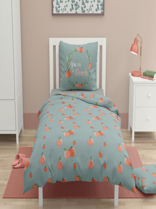 Parure de couette 2 pieces enfant coton 57 fils vert 140x200 cm - PEACHY - Kiabi