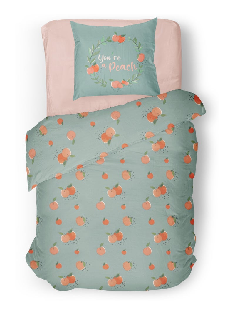 Parure de couette 2 pieces enfant coton 57 fils vert 140x200 cm - PEACHY Vert - Kiabi