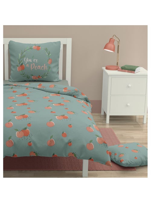Parure de couette 2 pieces enfant coton 57 fils vert 140x200 cm - PEACHY - Kiabi