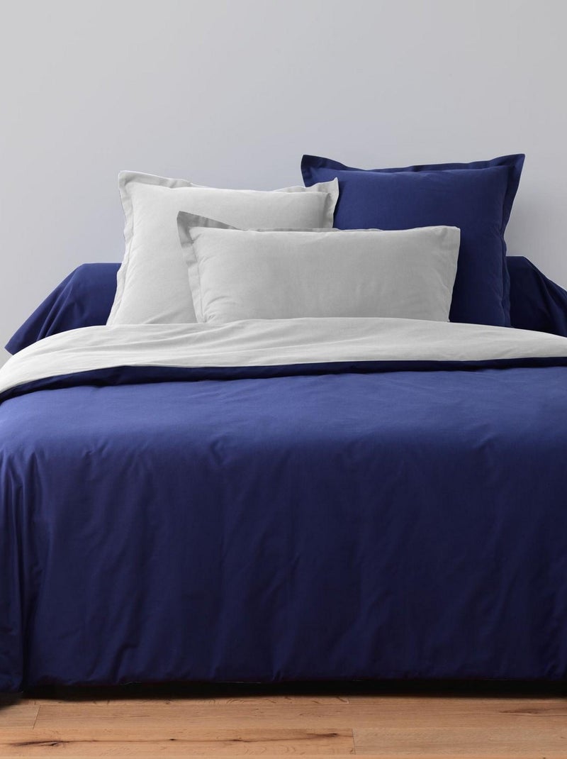 Parure de couette bicolore 100% Coton 57 fils Gris Clair/Bleu Marine Gris clair - Kiabi