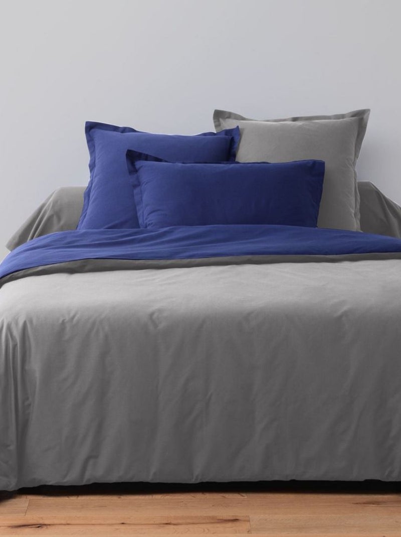 Parure de couette bicolore 100% Coton 57 fils Gris Foncé/Bleu Marine Multicolore - Kiabi