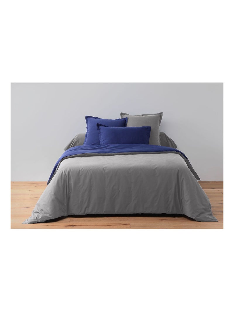 Parure de couette bicolore 100% Coton 57 fils Gris Foncé/Bleu Marine Multicolore - Kiabi