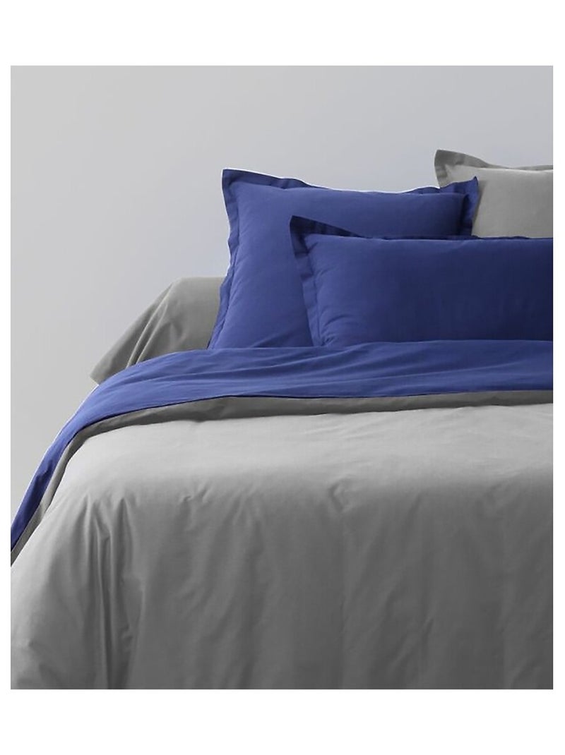 Parure de couette bicolore 100% Coton 57 fils Gris Foncé/Bleu Marine Multicolore - Kiabi