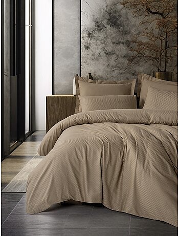 Parure de couette coton uni jacquard