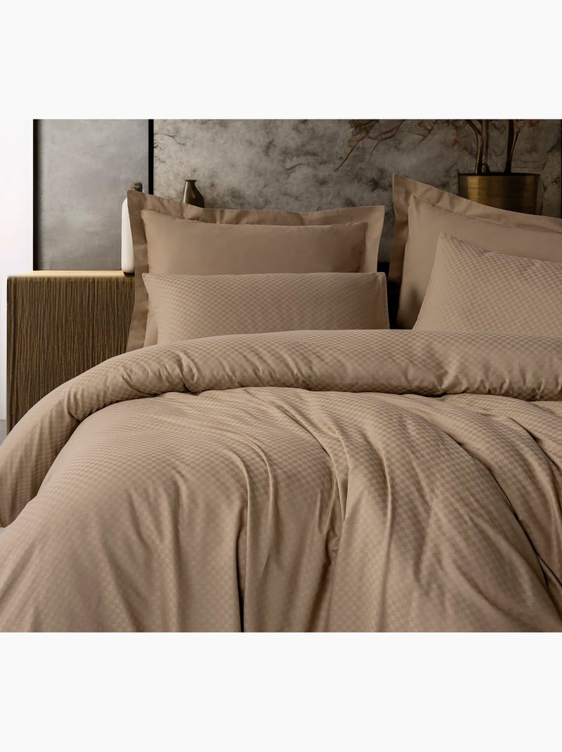 Parure de couette  coton uni jacquard Beige - Kiabi