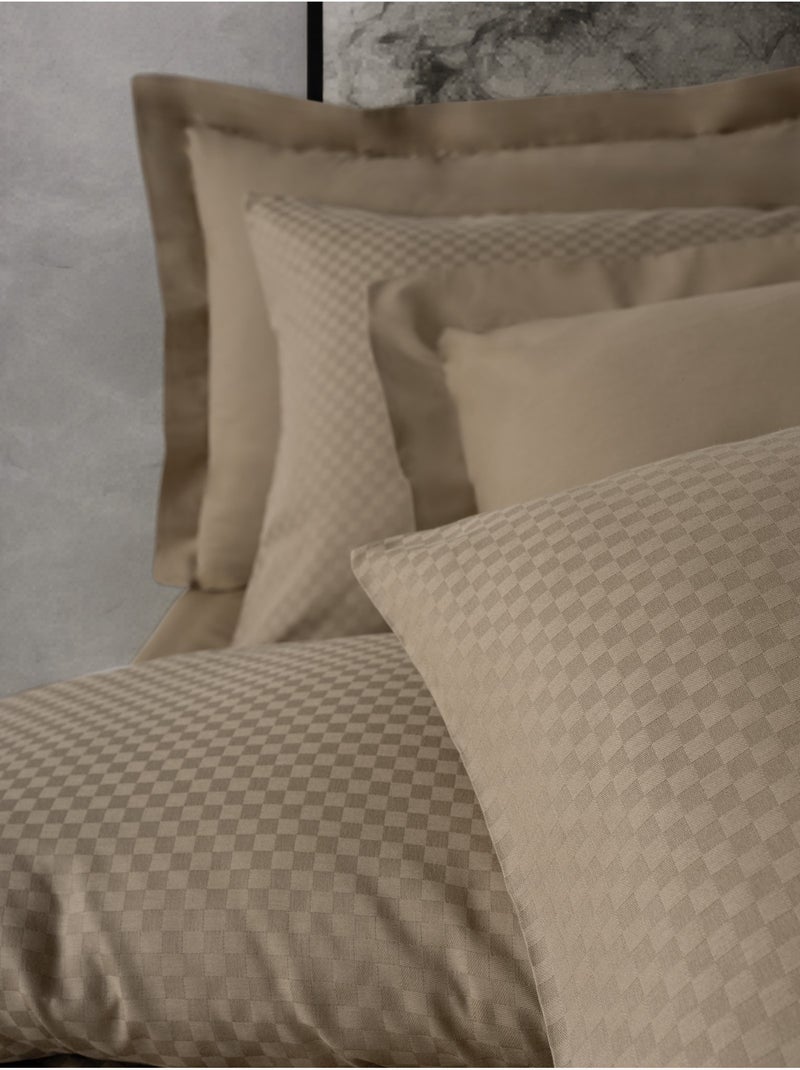 Parure de couette  coton uni jacquard Beige - Kiabi