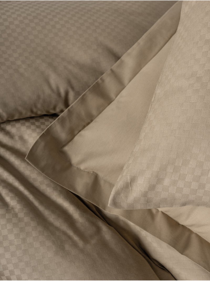 Parure de couette  coton uni jacquard Beige - Kiabi