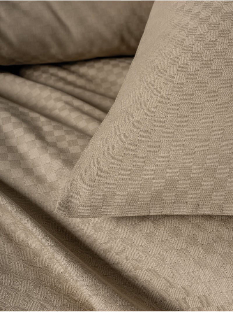 Parure de couette  coton uni jacquard Beige - Kiabi