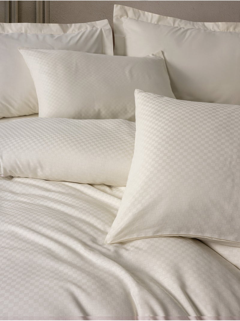 Parure de couette  coton uni jacquard Crème - Kiabi