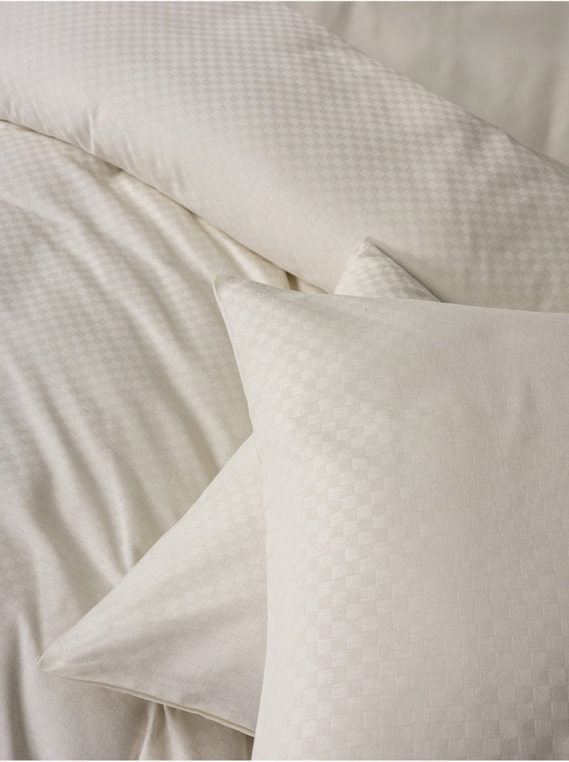 Parure de couette  coton uni jacquard Crème - Kiabi
