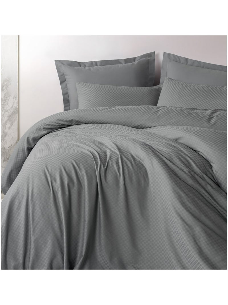 Parure de couette  coton uni jacquard Gris - Kiabi