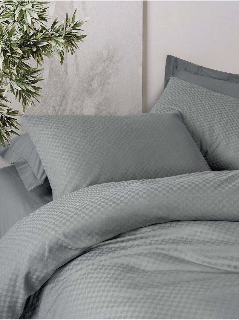 Parure de couette  coton uni jacquard Gris - Kiabi