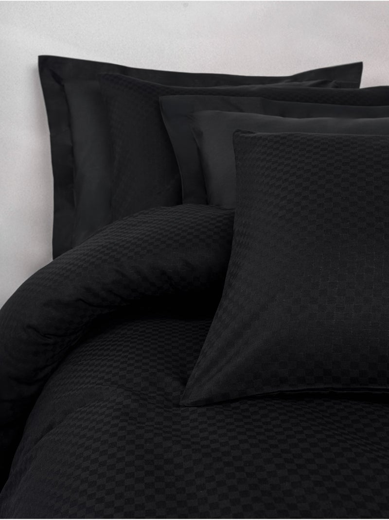 Parure de couette  coton uni jacquard Noir - Kiabi