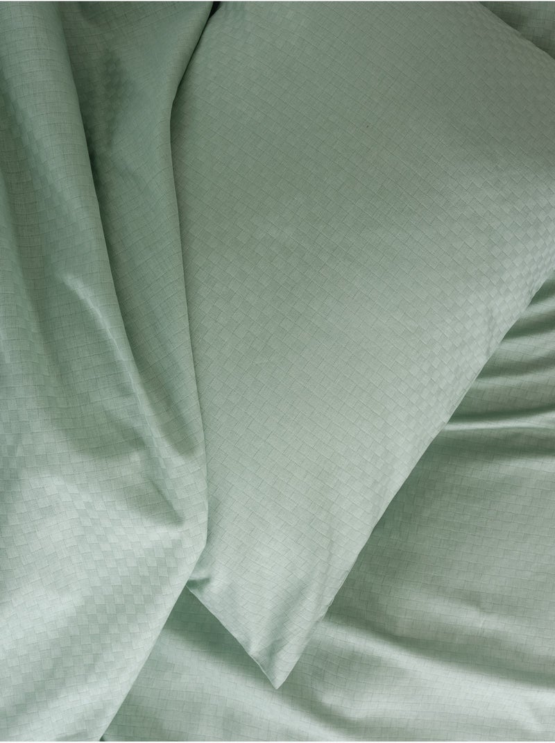 Parure de couette  coton uni jacquard Vert Sauge - Kiabi