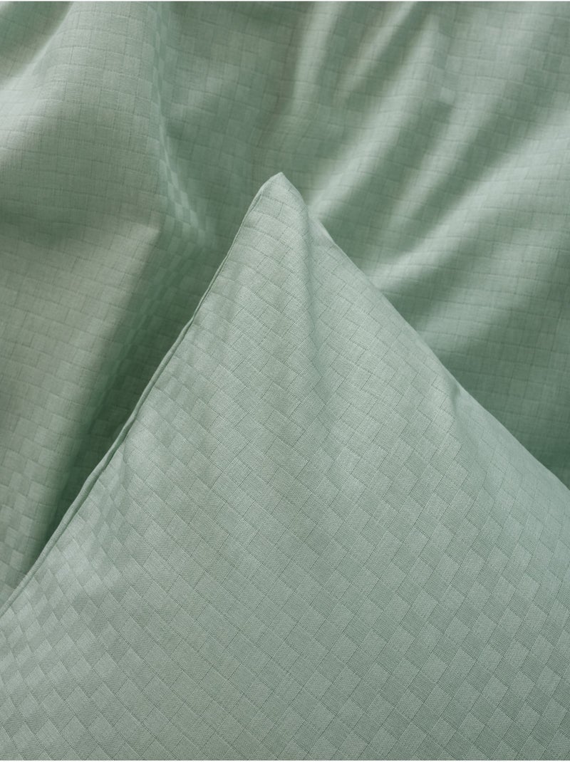 Parure de couette  coton uni jacquard Vert Sauge - Kiabi