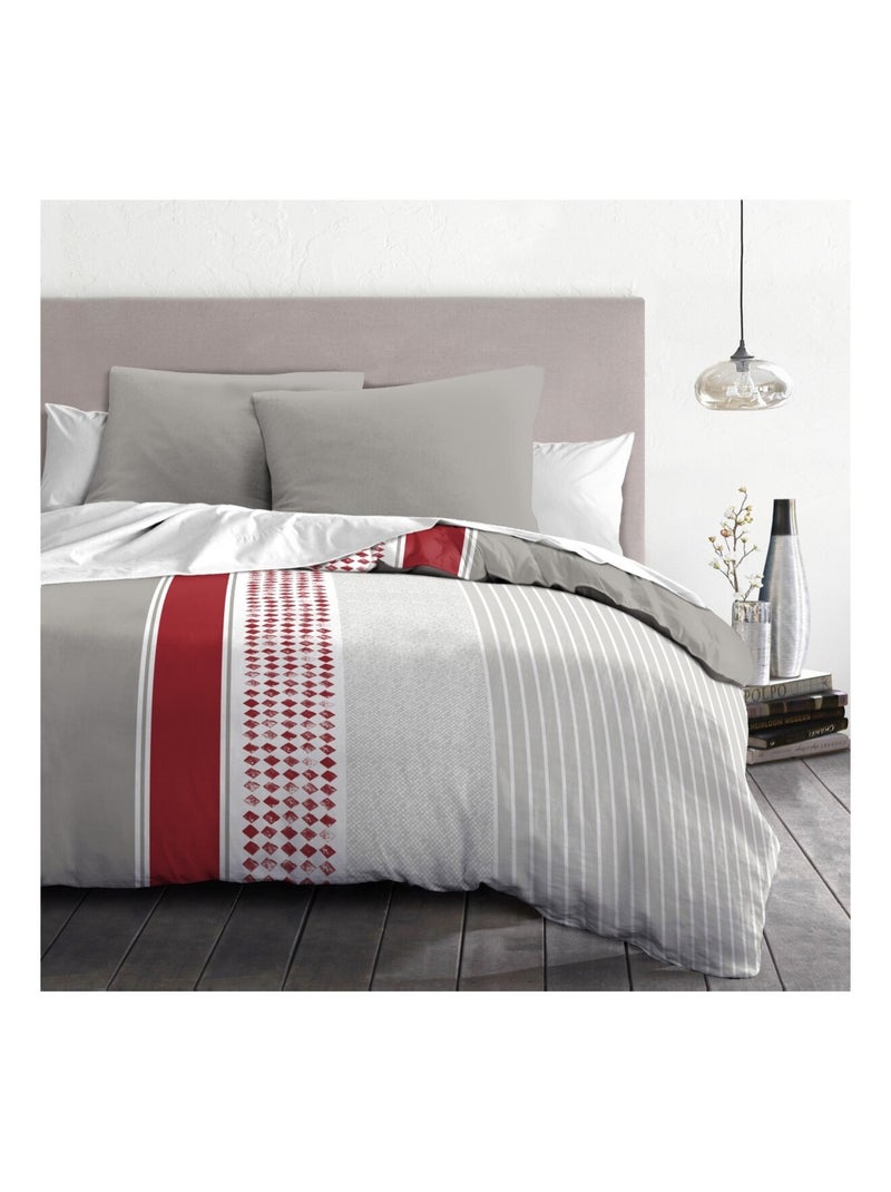 Parure de couette – Douce et facile d'entretien – Motifs modernes – Mimosa – Home linge passion Gris Rouge - Kiabi