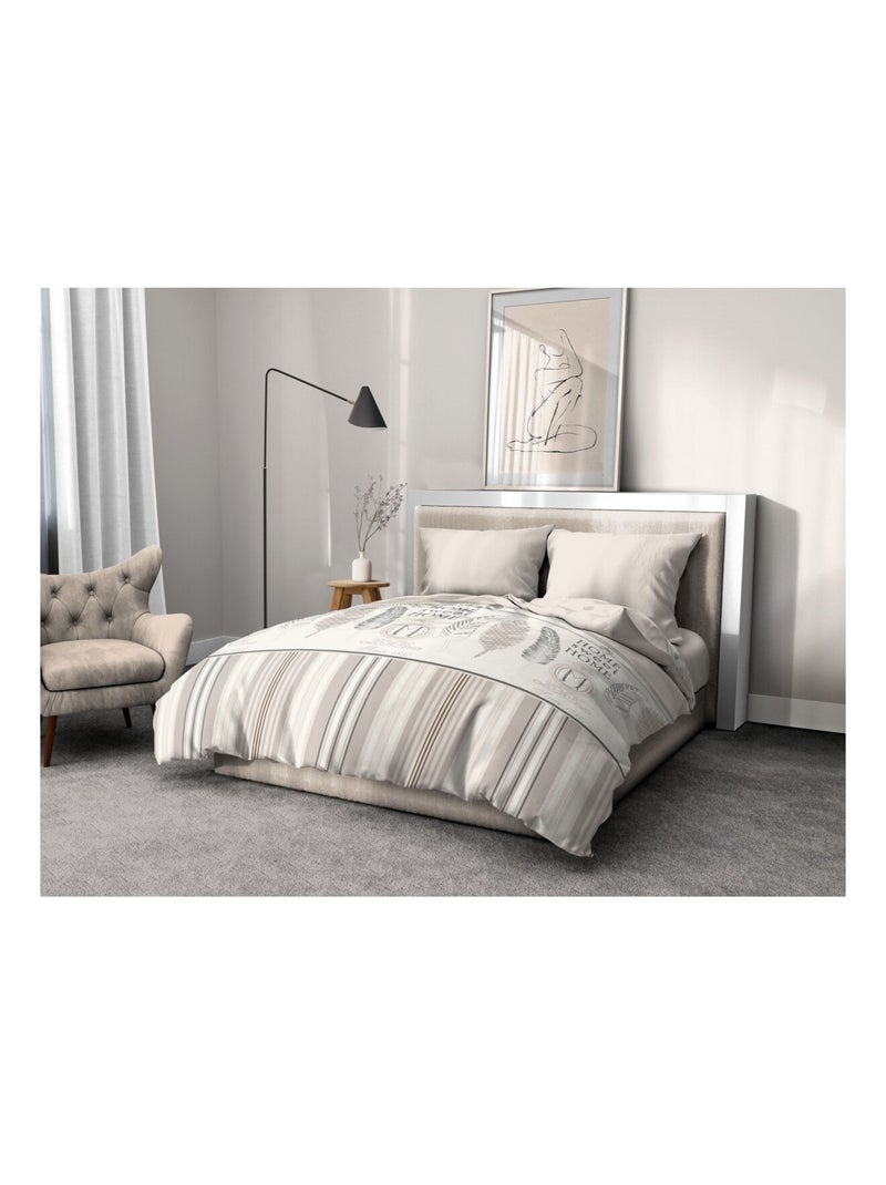 Parure de couette – Douce et facile d'entretien – Motifs traditionnels – Home sweet Home Beige - Kiabi