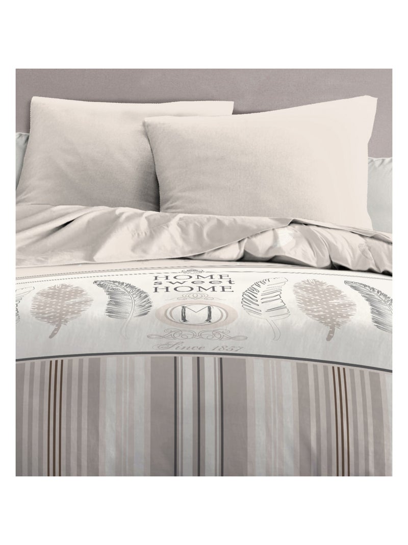 Parure de couette – Douce et facile d'entretien – Motifs traditionnels – Home sweet Home Beige - Kiabi