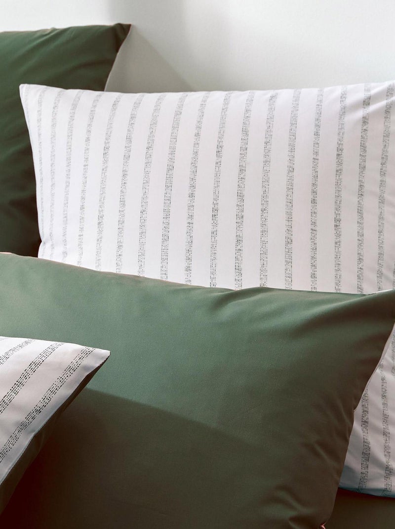 Parure de couette en percale de coton à rayures Vert olive - Kiabi