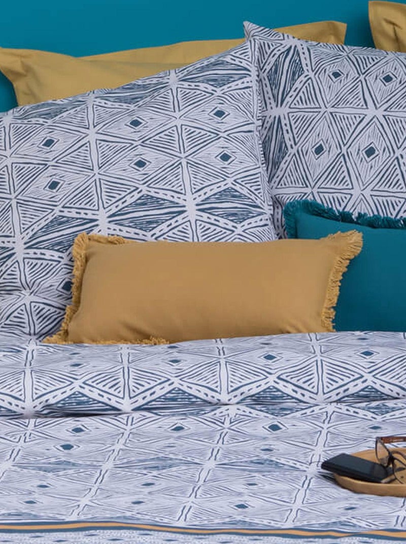 Parure de couette en percale de coton aux motifs texturés Bleu - Kiabi