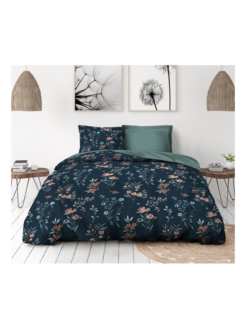 Parure de couette  en percale de coton La flamboyante Bleu pétrole - Kiabi