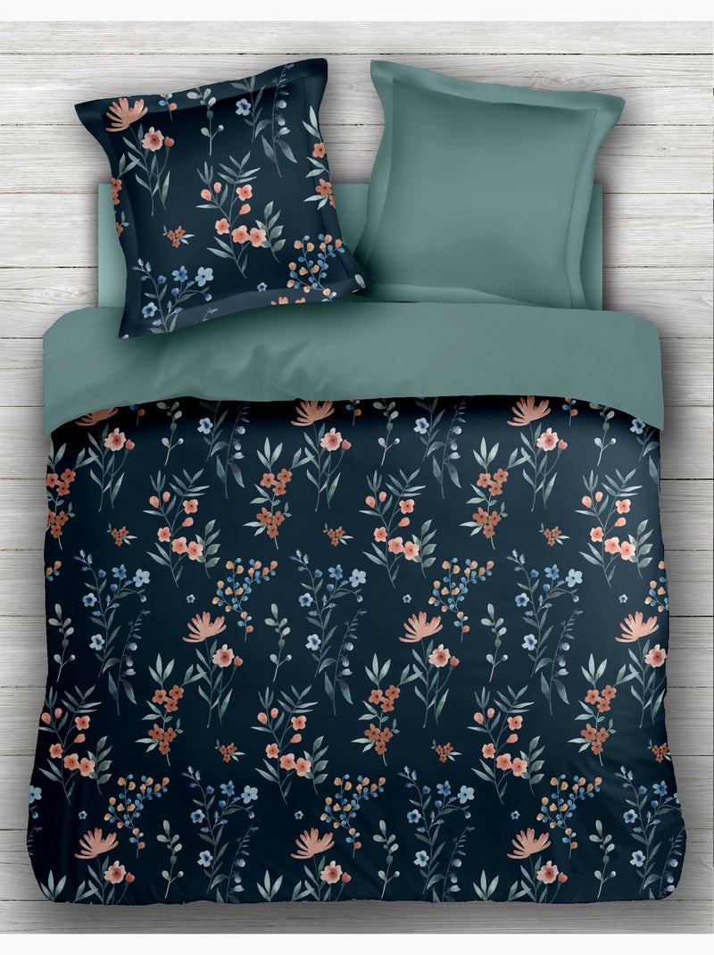 Parure de couette en percale de coton La flamboyante Bleu pétrole - Kiabi