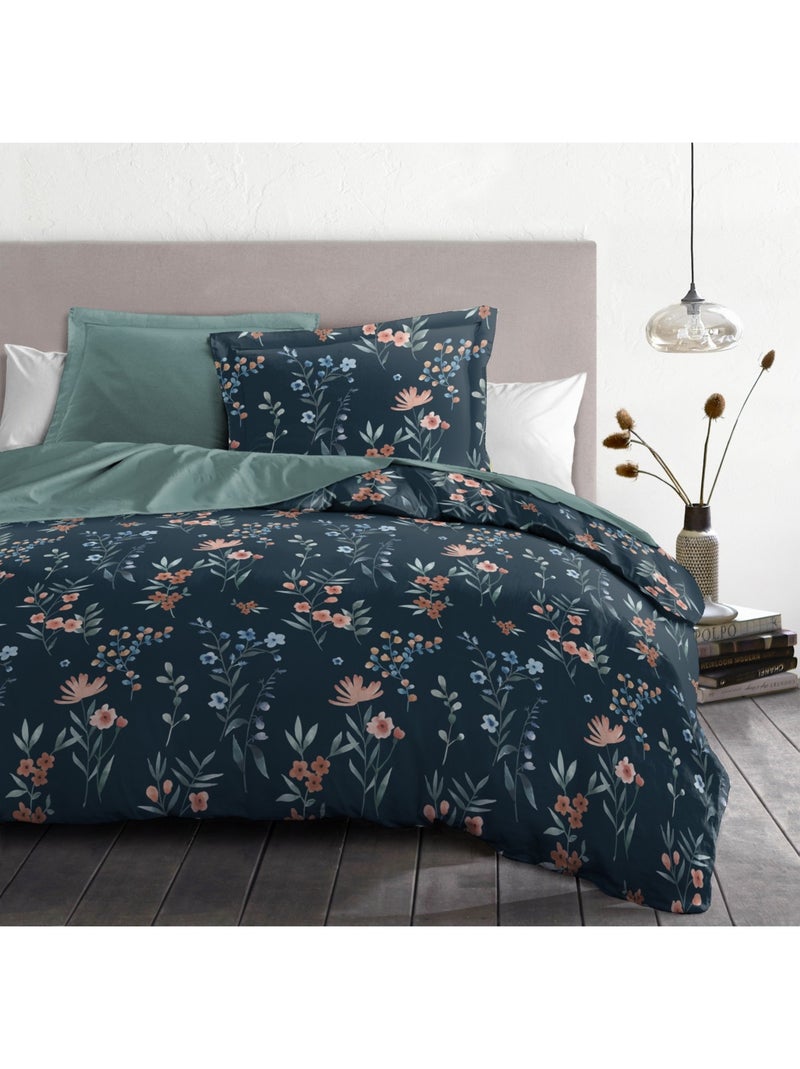 Parure de couette en percale de coton La flamboyante Bleu pétrole - Kiabi