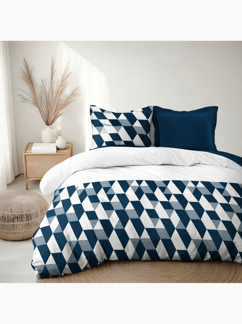 Parure de couette en percale de coton La Gitane Blanc Bleu marine - Kiabi