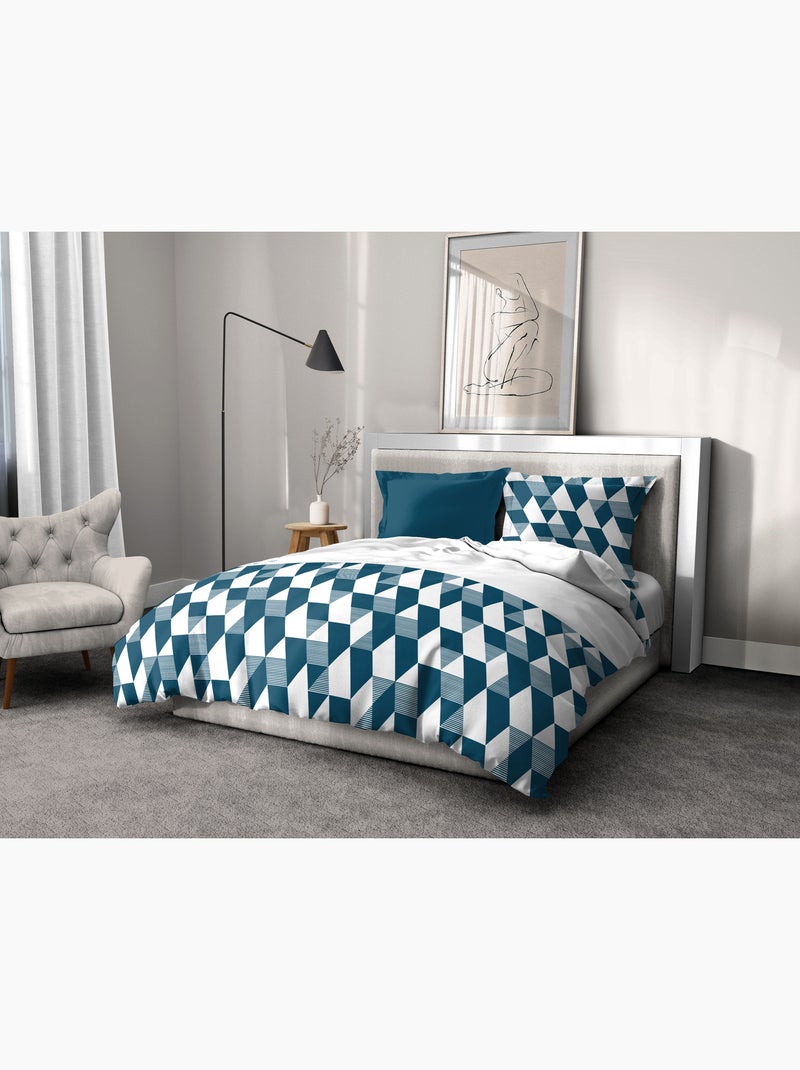Parure de couette en percale de coton La Gitane Blanc Bleu marine - Kiabi