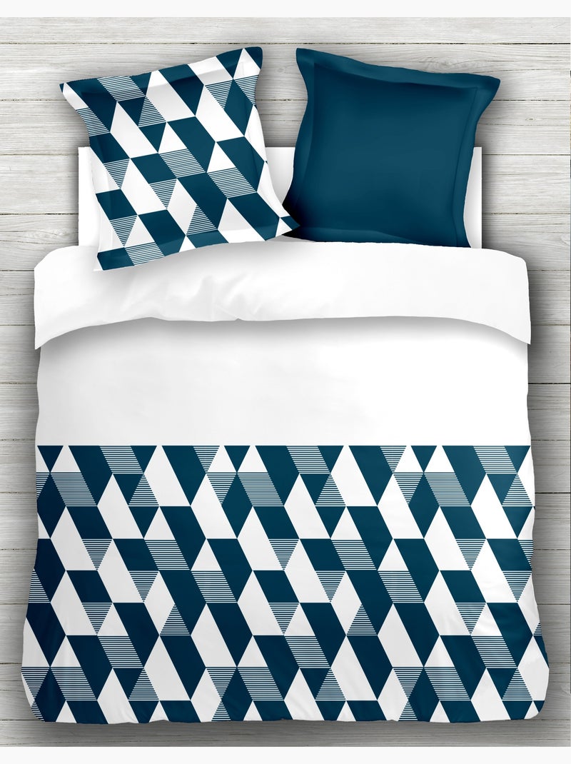 Parure de couette en percale de coton La Gitane Blanc Bleu marine - Kiabi
