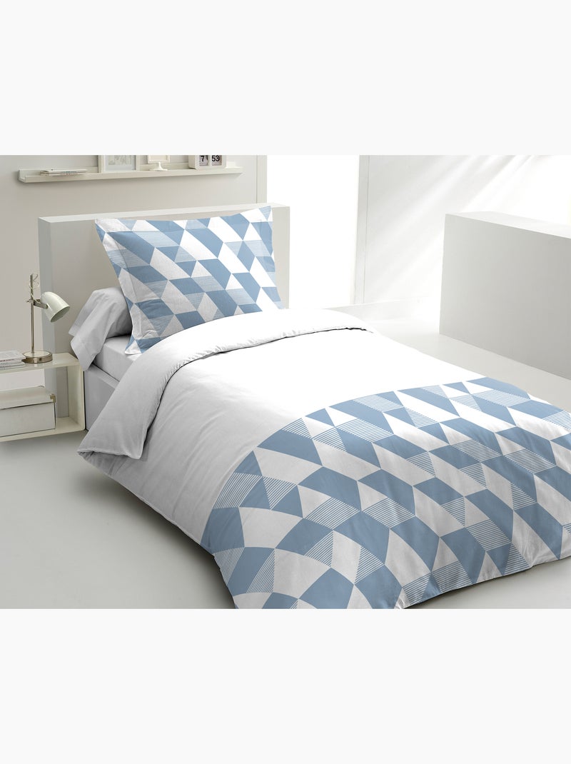 Parure de couette en percale de coton La Gitane Blanc Bleu - Kiabi