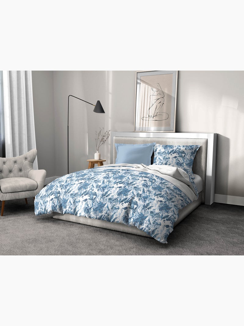 Parure de couette en percale de coton La Nomade Blanc Bleu - Kiabi