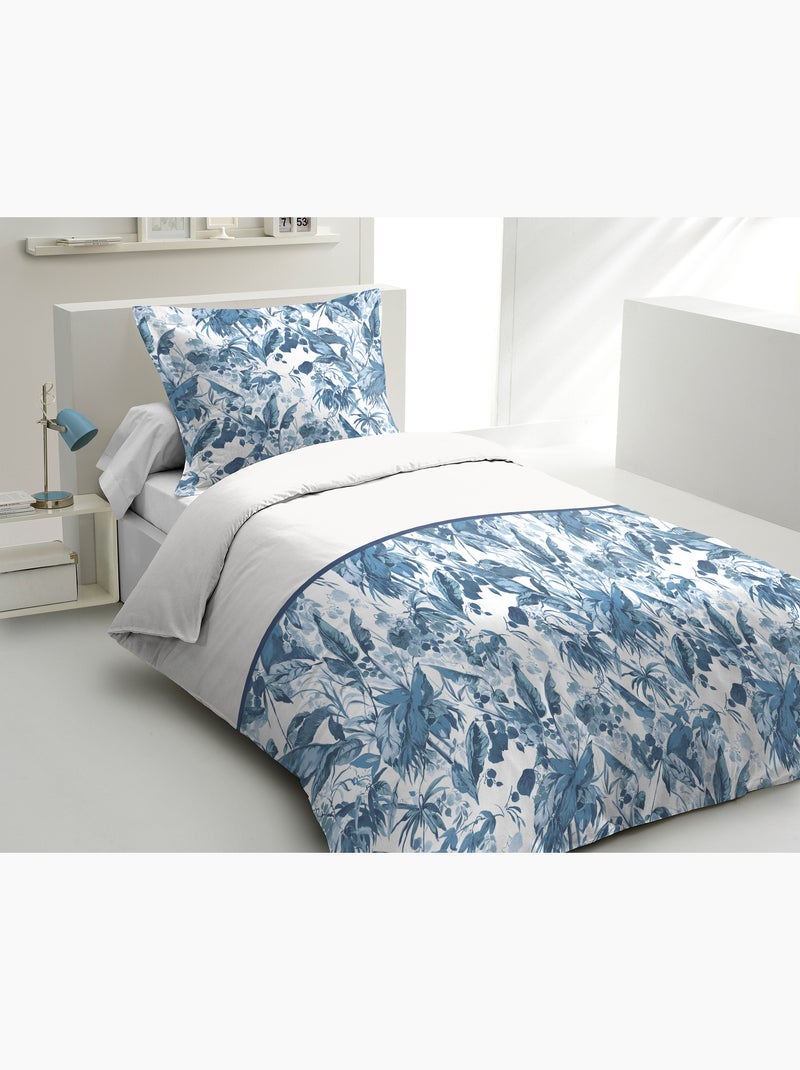Parure de couette en percale de coton La Nomade Blanc Bleu - Kiabi