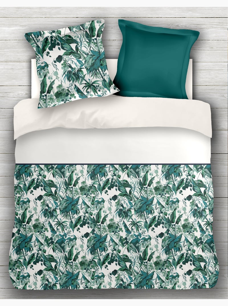 Parure de couette en percale de coton La Nomade Blanc Vert Blanc - Kiabi